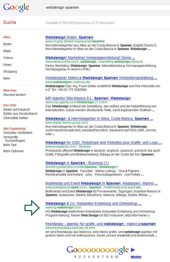 Top 10 Platzierungen bei Google